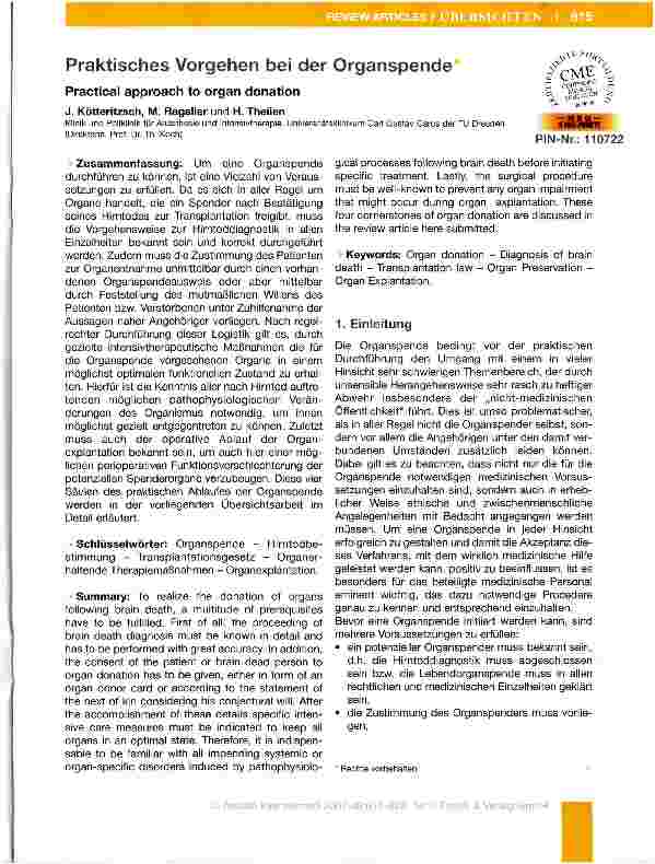 Vorschauseite 1: Praktisches Vorgehen bei der Organspende