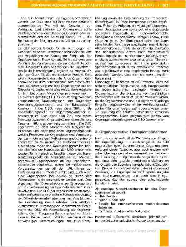 Vorschauseite 6: Praktisches Vorgehen bei der Organspende