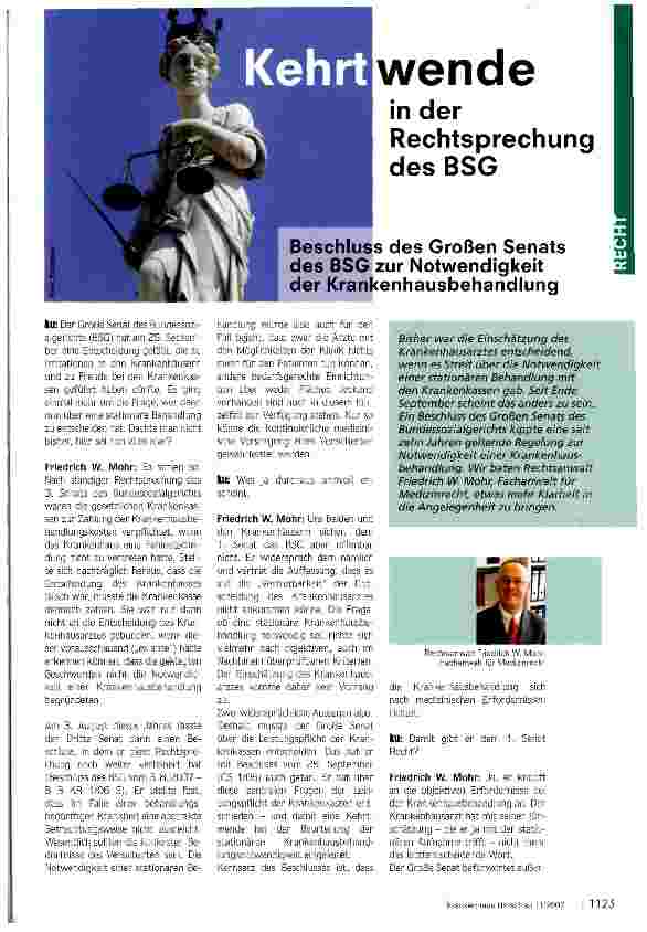 Vorschauseite 1: Kehrtwende in der Rechtsprechung des BSG
