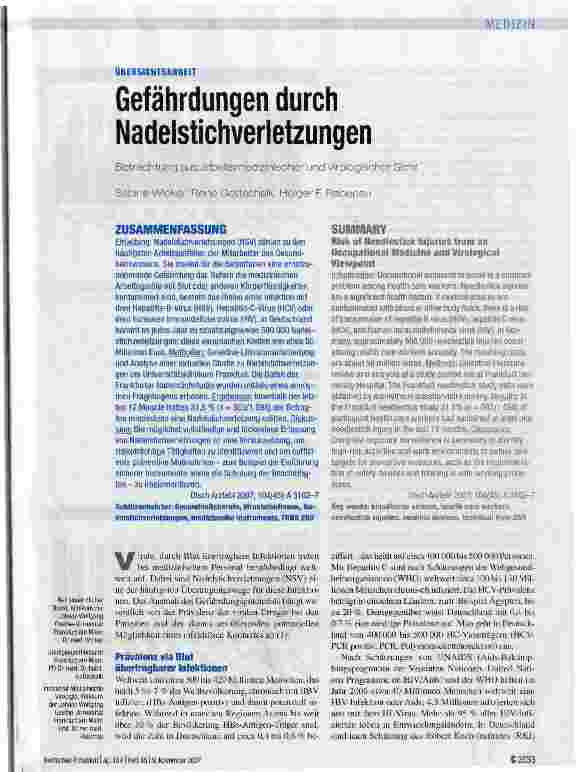 Vorschauseite 1: Gefährdungen durch Nadelstichverletzungen