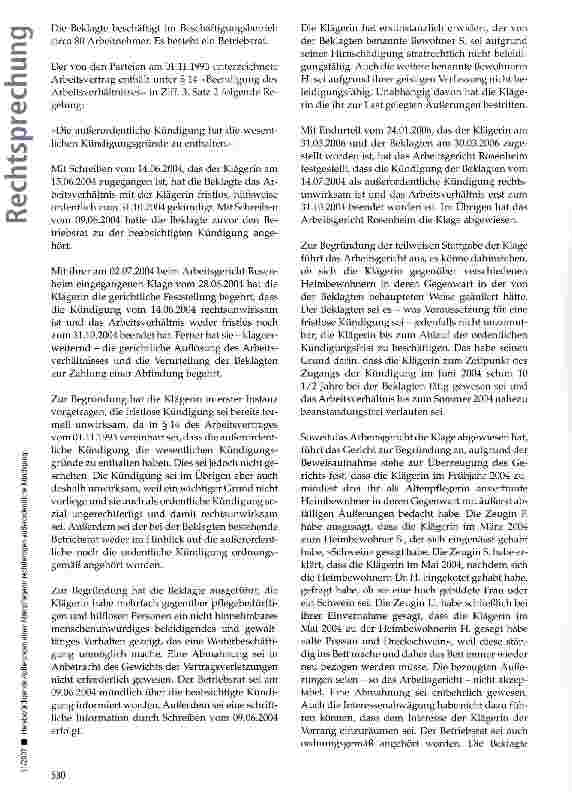 Vorschauseite 2: Herabwürdigende Äußerungen einer Altenpflegerin rechtfertigen außerordentliche Kündigung