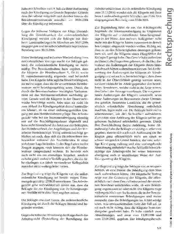 Vorschauseite 3: Herabwürdigende Äußerungen einer Altenpflegerin rechtfertigen außerordentliche Kündigung