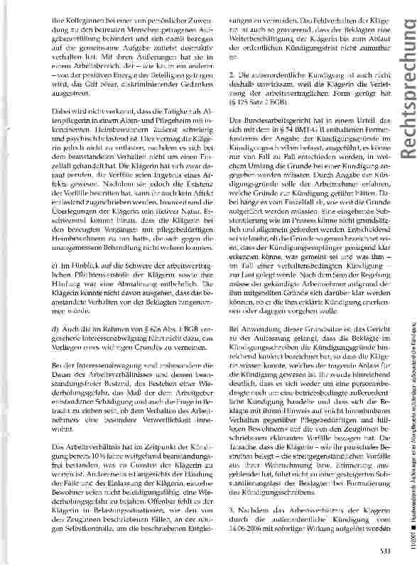 Vorschauseite 5: Herabwürdigende Äußerungen einer Altenpflegerin rechtfertigen außerordentliche Kündigung