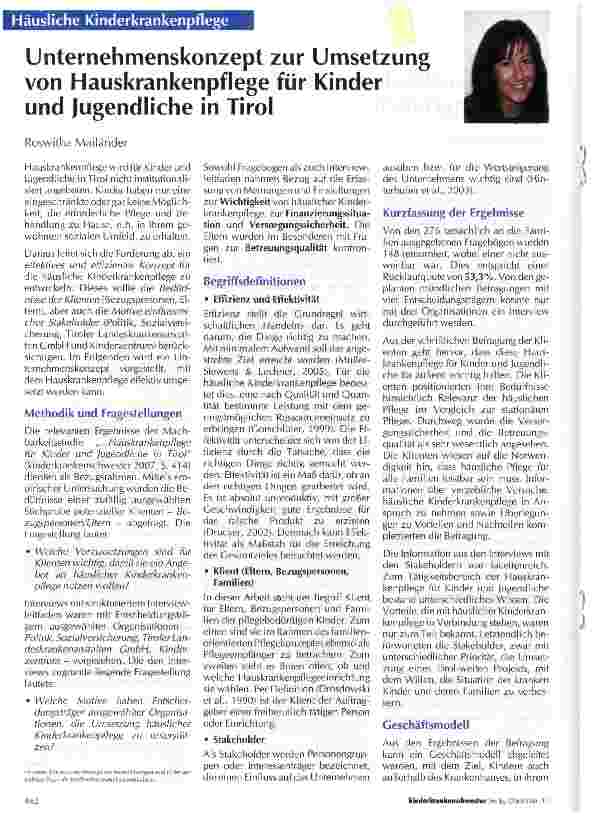 Vorschauseite 1: Unternehmenskonzept zur Umsetzung von Hauskrankenpflege für Kinder und Jugendliche in Tirol