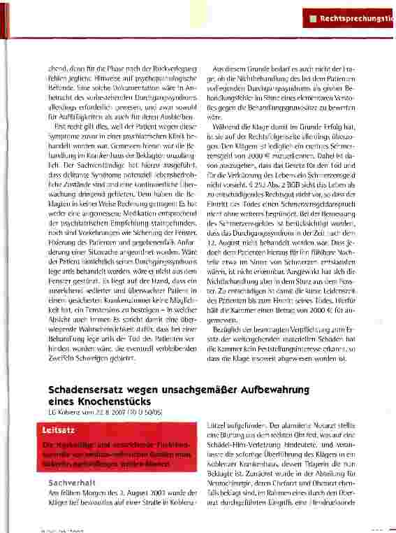 Vorschauseite 2: Schadensersatz wegen unzureichender Vorkehrungen gegen einen Sturz aus einem Fenster