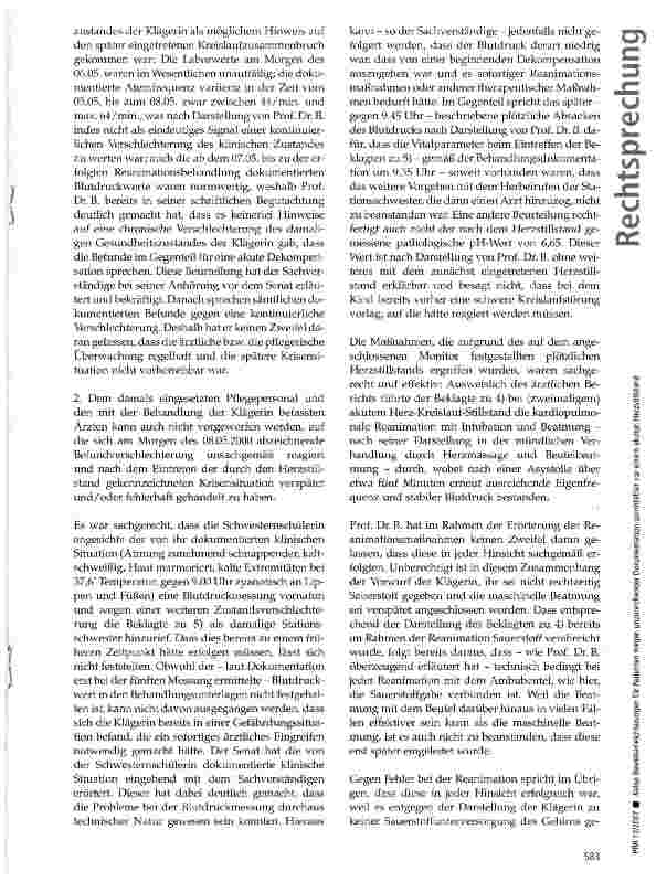 Vorschauseite 4: Keine Beweiserleichterungen für Patienten wegen unzureichender Dokumentation unmittelbar vor einem akuten Herzstillstand