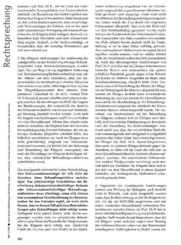 Vorschauseite 5: Keine Beweiserleichterungen für Patienten wegen unzureichender Dokumentation unmittelbar vor einem akuten Herzstillstand