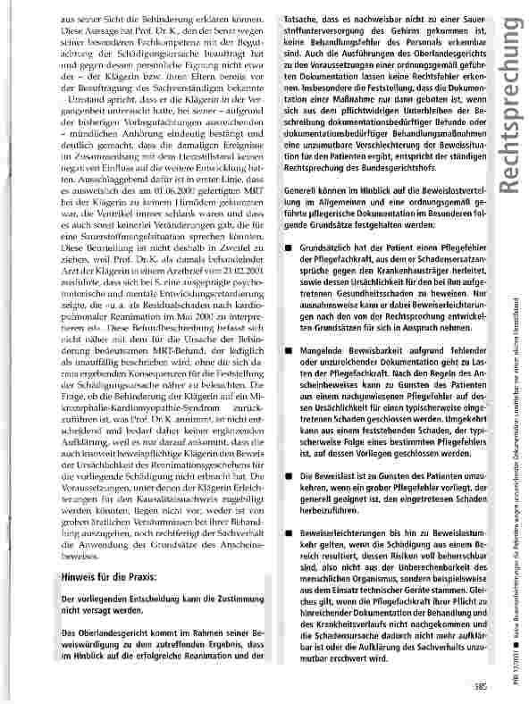 Vorschauseite 6: Keine Beweiserleichterungen für Patienten wegen unzureichender Dokumentation unmittelbar vor einem akuten Herzstillstand