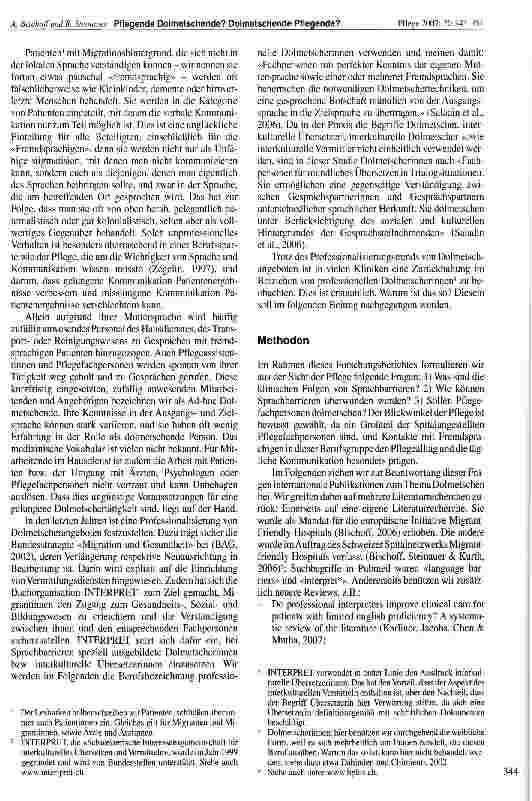 Vorschauseite 2: Pflegende Dolmetschende? Dolmetschende Pflegende? Literaturanalyse