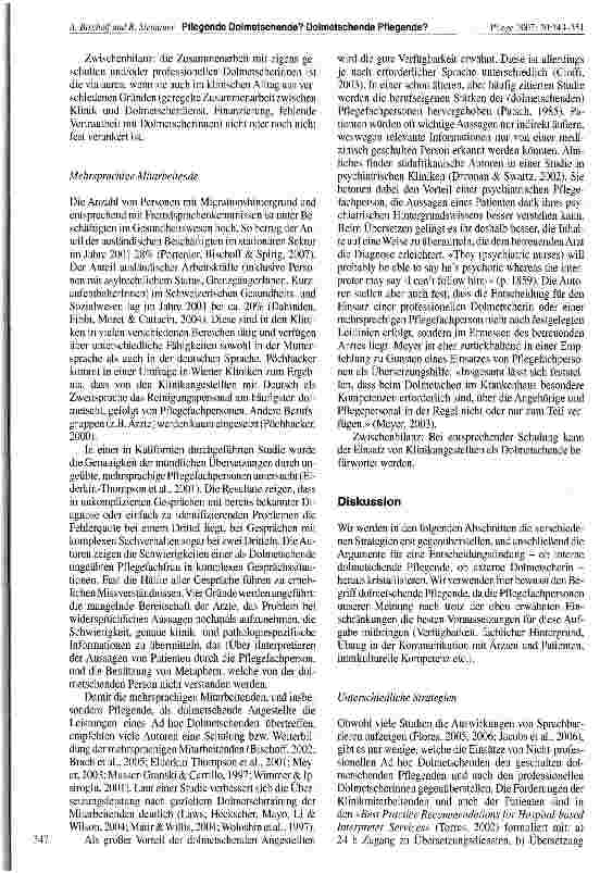 Vorschauseite 5: Pflegende Dolmetschende? Dolmetschende Pflegende? Literaturanalyse