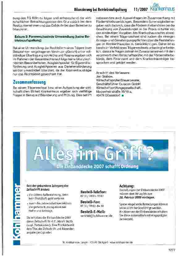 Vorschauseite 6: Bilanzierung der wirtschaftlichen Einheit Krankenhaus im Sonderfall der Betriebsaufspaltung