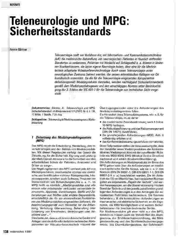 Vorschauseite 1: Teleneurologie und MPG Sicherheitsstandards