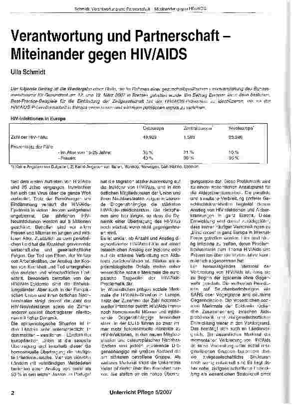 Vorschauseite 1: Verantwortung und Partnerschaft Miteinander gegen HIV/AIDS
