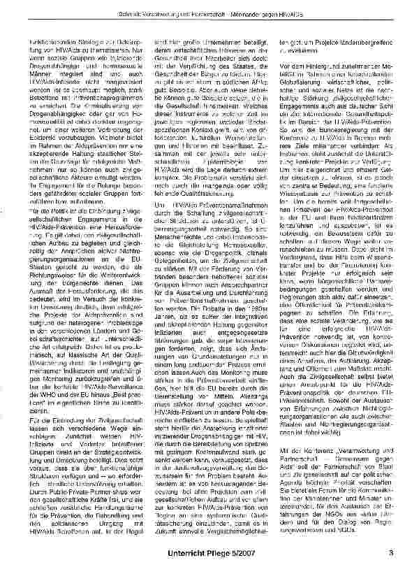 Vorschauseite 2: Verantwortung und Partnerschaft Miteinander gegen HIV/AIDS