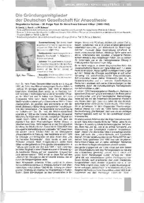 Vorschauseite 1: Die Gründungsmitglieder der Deutschen Gesellschaft für Anaesthesie