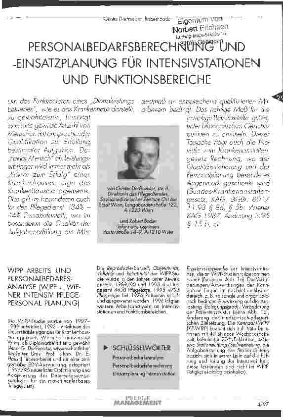 Vorschauseite 1: Personalbedarfsberechnung und -einsatzplanung für Intensivstationen und Funktionsbereiche