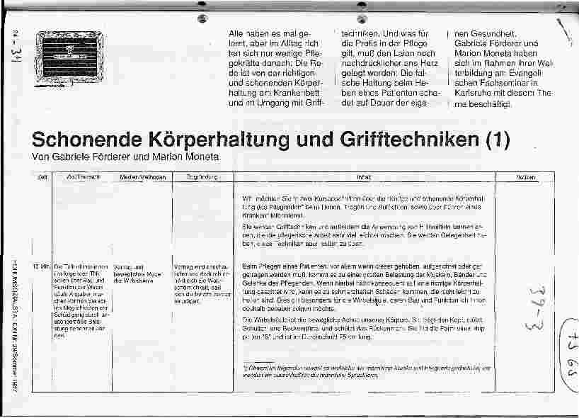 Vorschauseite 1: Schonende Körperhaltung und Grifftechniken (1)