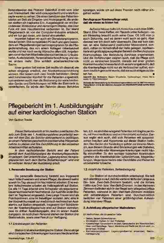 Vorschauseite 1: Pflegebericht im 1. Ausbildungsjahr auf einer kardiologischen Station