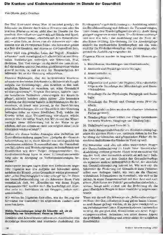 Vorschauseite 1: Die Krankenund Kinderkrankenschwester im Dienste der Gesundheit
