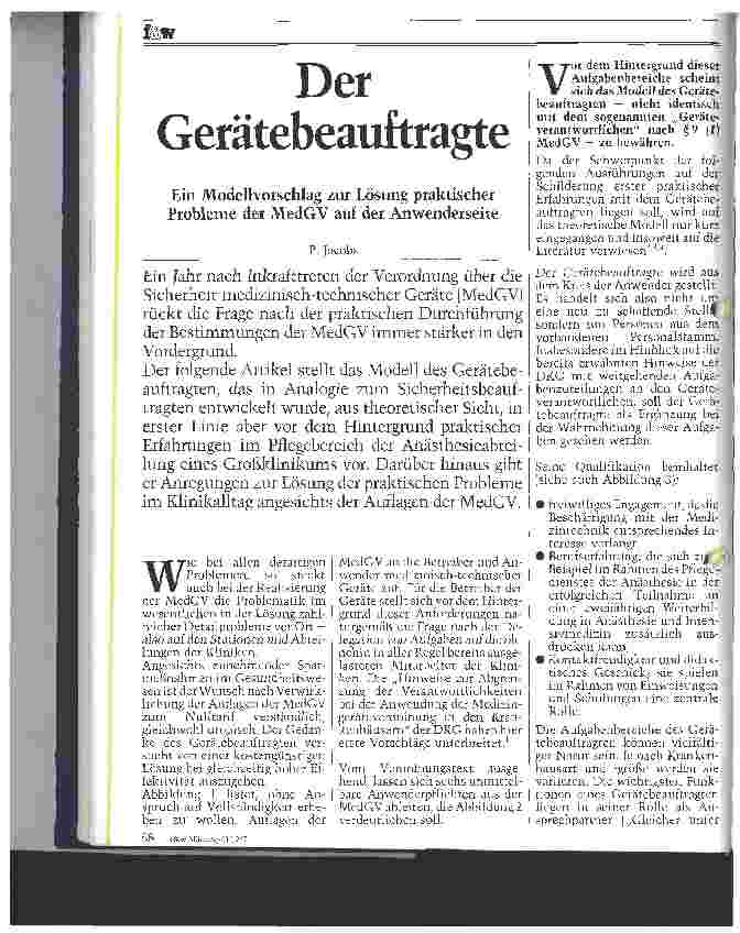 Vorschauseite 1: Der Gerätebeauftragte Ein Modellvorschlag zur Lösung praktischer Probleme der MedGV auf der Anwenderseite