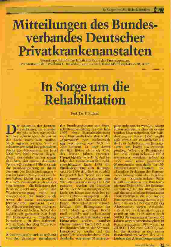 Vorschauseite 1: Mitteilungen des Bundesverbandes Deutscher Privatkrankenanstalten In Sorge um die Rehabilitation