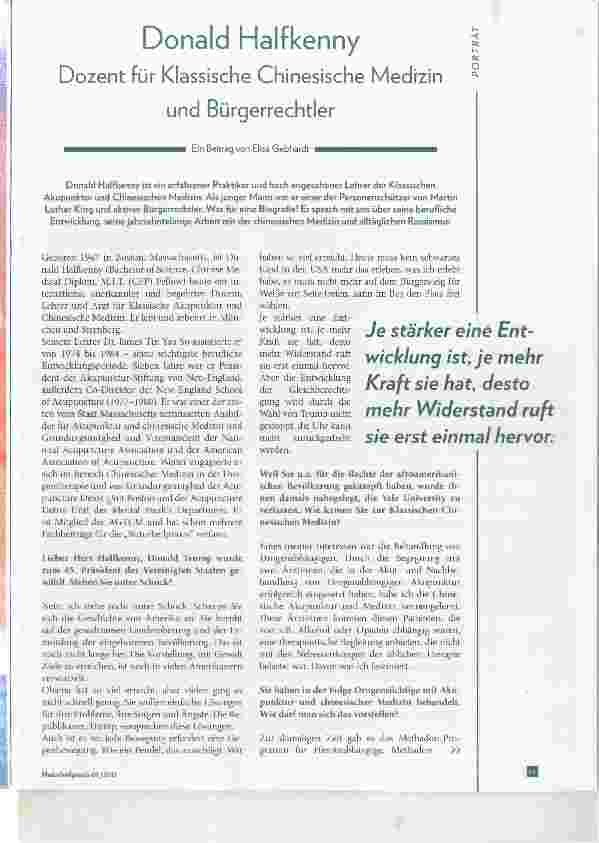 Vorschauseite 2: Donald Halfkenny Dozent für Klassische Chinesische Medizin und Bürgerrechtler