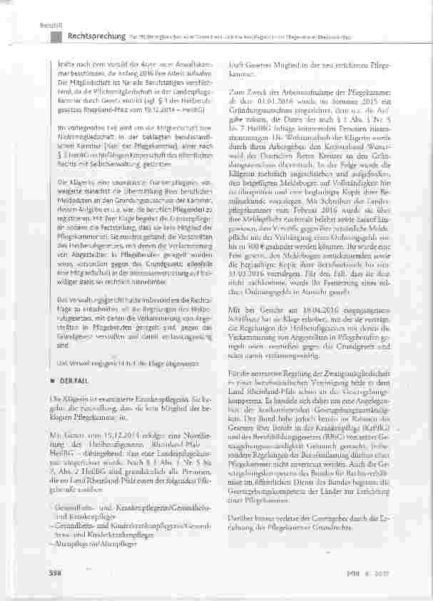 Vorschauseite 2: Zur Pflichtmitgliedschaft einer Gesundheitsund Krankenpflegerin in der Pflegekammer Rheinland-Pfalz
