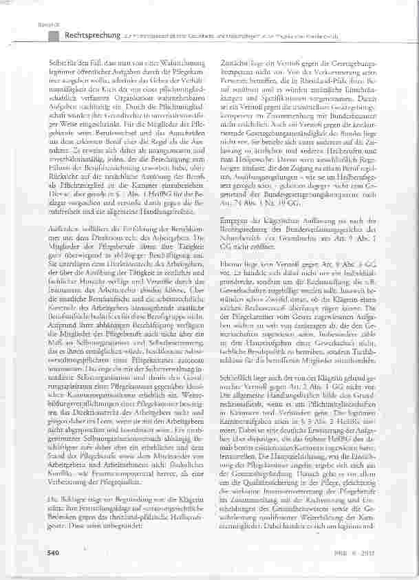 Vorschauseite 4: Zur Pflichtmitgliedschaft einer Gesundheitsund Krankenpflegerin in der Pflegekammer Rheinland-Pfalz