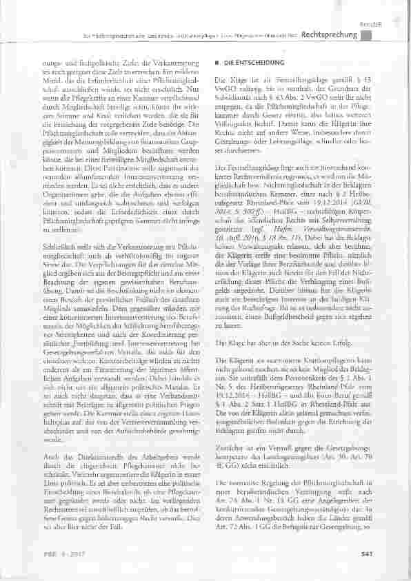 Vorschauseite 5: Zur Pflichtmitgliedschaft einer Gesundheitsund Krankenpflegerin in der Pflegekammer Rheinland-Pfalz