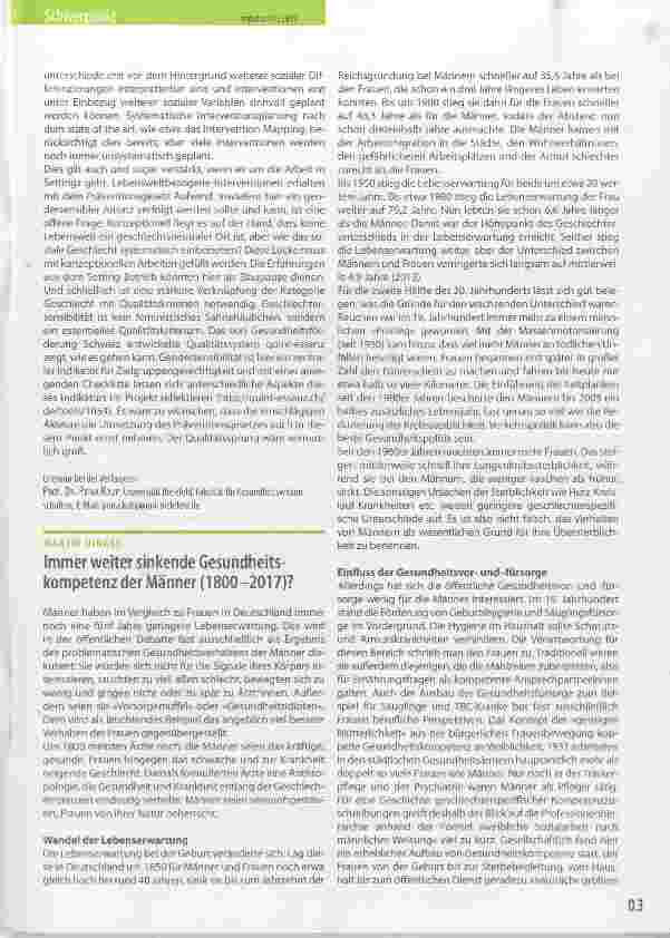 Vorschauseite 1: Immer weiter sinkende Gesundheitskompetenz der Männer (1800-2011)