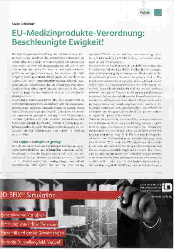 Vorschauseite 1: EU-Medizinprodukte-Verordnung: Beschleunigte Ewigkeit!