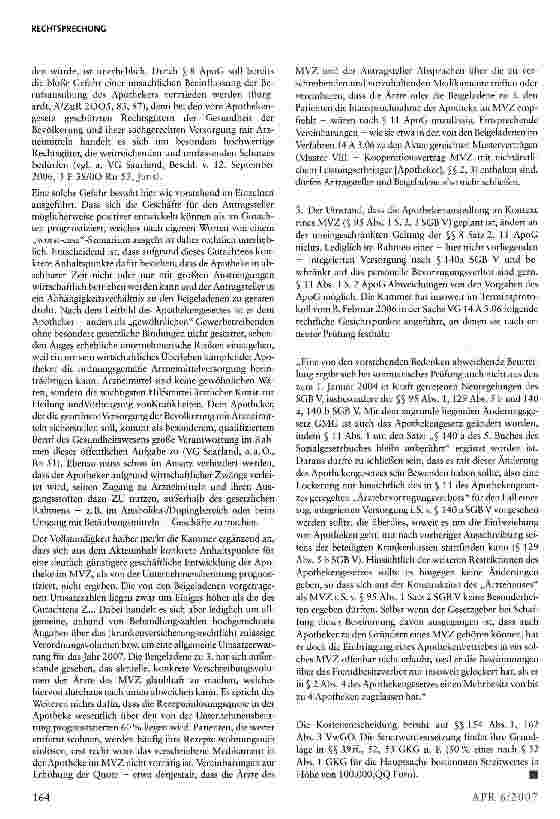 Vorschauseite 5: Unzulässige Beteiligung eines Medizinischen Versorgungszentrums am Umsatz einer Apotheke