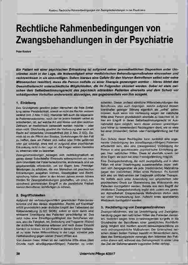 Vorschauseite 1: Rechtliche Rahmenbedingungen von Zwangsbehandlungen in der Psychiatrie