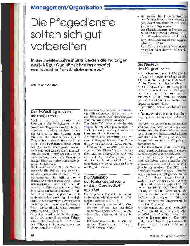 Vorschauseite 1: Die Pflegedienste sollten sich gut vorbereiten