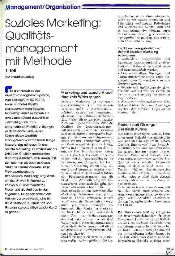 Vorschauseite 1: Soziales Marketing: Qualitätsmanagement mit Methode 1. Teil