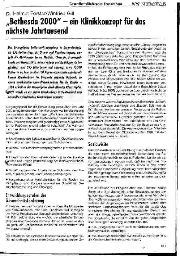 Vorschauseite 1: Bethesda 2000 - ein Klinikkonzept für das nächste Jahrtausend