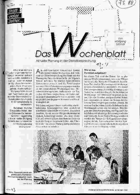 Vorschauseite 1: Das Wochenbett Aktuelle Planung in der Dienstbesprechung