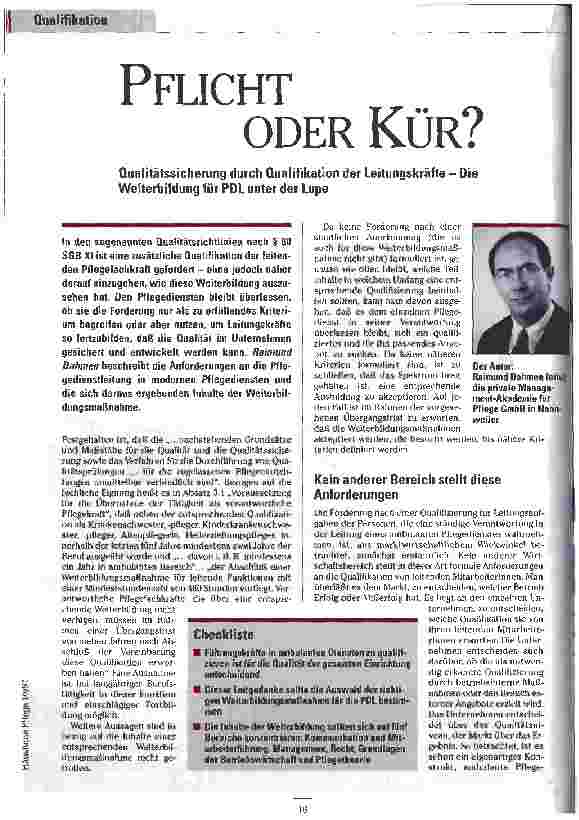 Vorschauseite 1: Pflicht oder Kür? Qualitätssicherung durch Qualifikation der Leitungskräfte - Die Weiterbildung für PDL unter der Lupe