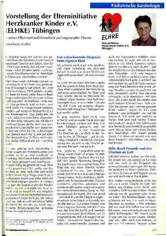 Vorschauseite 1: Vorstellung der Elterninitiative Herzkranker Kinder e. V. (EHLKE) Tübingen einer Elternselbsthilfeorganisation auf regionaler Ebene