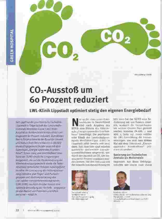 Vorschauseite 1: C02-Ausstoß um 6o Prozent reduziert LWL-KlinikLippstadt optimiert stetig den eigenen Energiebedarf