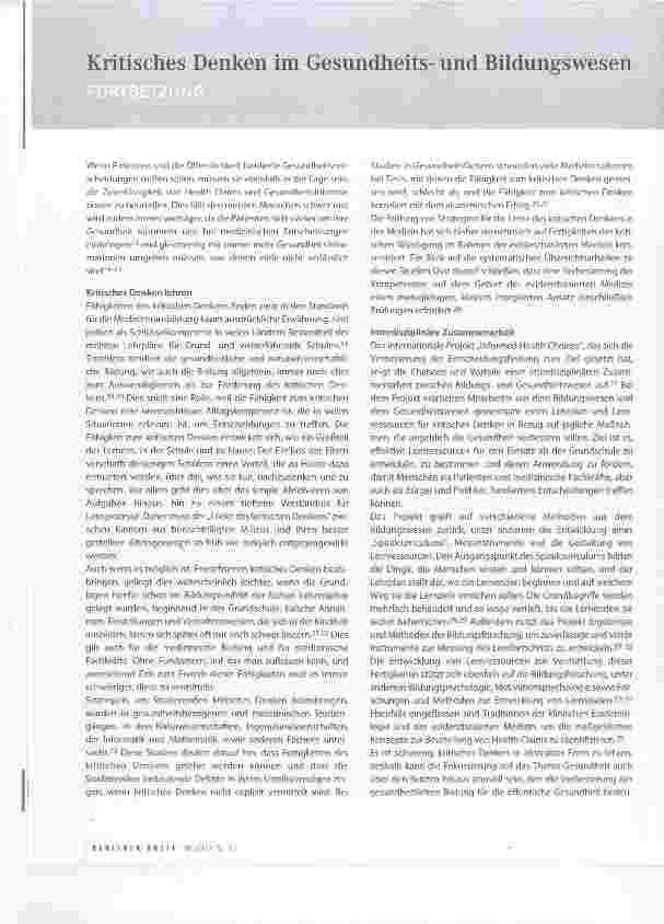 Vorschauseite 2: ESSAY Kritisches Denken im Gesundheitsund Bildungswesen