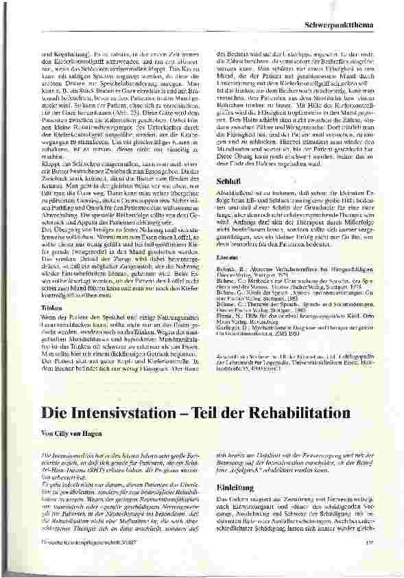 Vorschauseite 1: Die Intensivstation - Teil der Rehabilitation