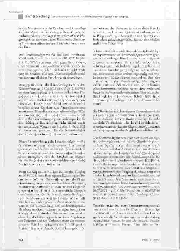Vorschauseite 5: Zum versicherungsrechtlichen Status einer freiberuflichen Pflegekraft in der Altenpflege