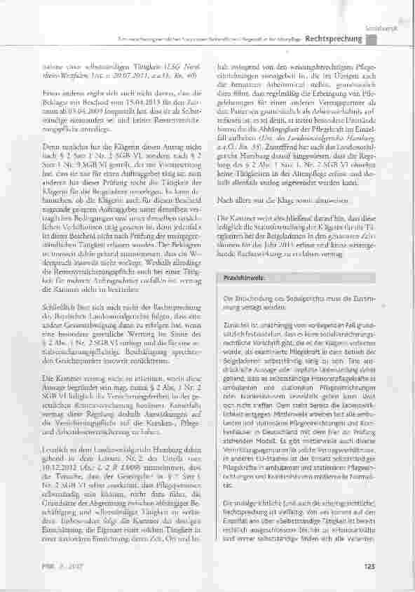 Vorschauseite 6: Zum versicherungsrechtlichen Status einer freiberuflichen Pflegekraft in der Altenpflege