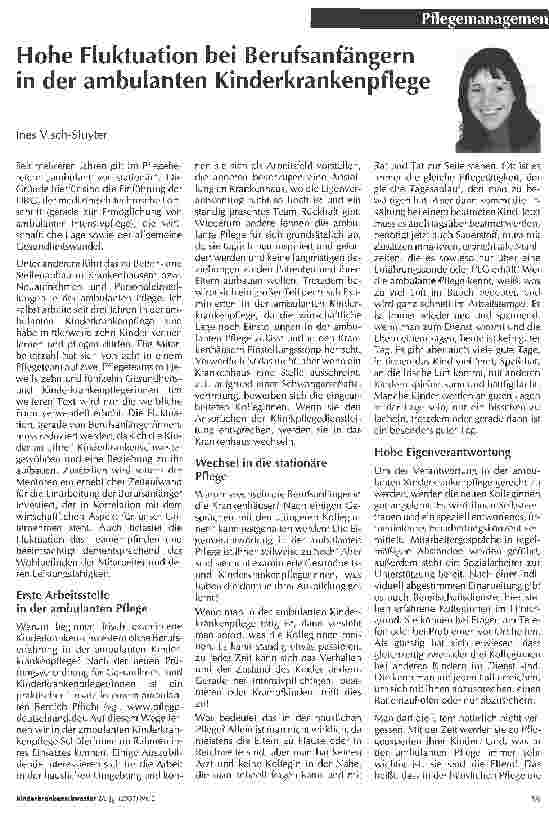 Vorschauseite 1: Hohe Fluktuation bei Berufsanfängern in der ambulanten Kinderkrankenpflege