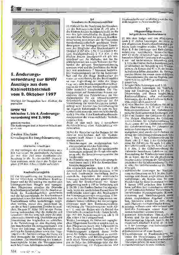 Vorschauseite 1: 5. Änderungsverordnung zur BPflV Auszüge aus dem Kabinettsbeschluß vom 8. Oktober 1997