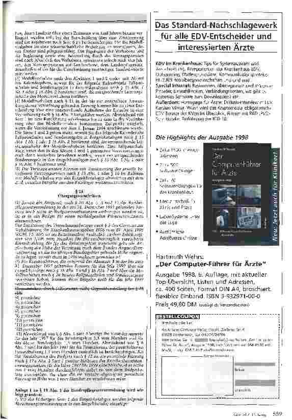 Vorschauseite 6: 5. Änderungsverordnung zur BPflV Auszüge aus dem Kabinettsbeschluß vom 8. Oktober 1997