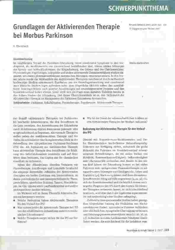 Vorschauseite 1: Grundlagen der Aktivierenden Therapie bei Morbus Parkinson