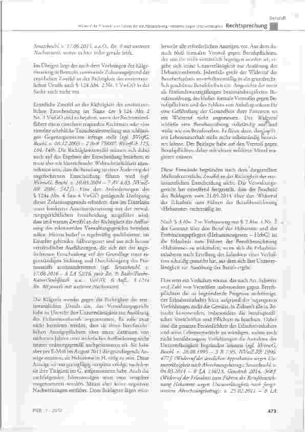 Vorschauseite 3: Widerruf der Erlaubnis zum Führen der Berufsbezeichnung Hebamme wegen Unzuverlässigkeit