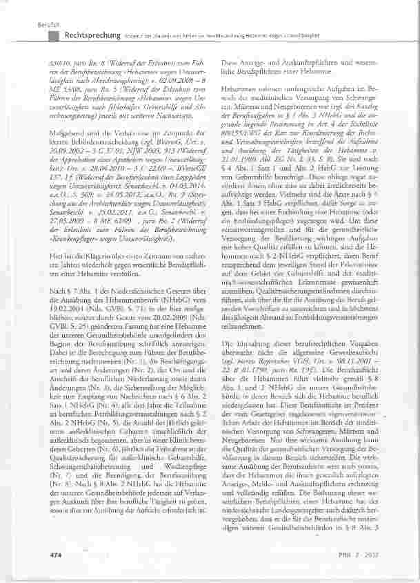 Vorschauseite 4: Widerruf der Erlaubnis zum Führen der Berufsbezeichnung Hebamme wegen Unzuverlässigkeit